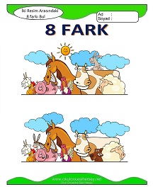 okul öncesi çocuklar için İki Resim Arasındaki Farkı Bul Etkinliği